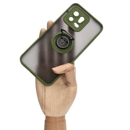 Etui z uchwytem na palec Bizon Case Hybrid Ring do Xiaomi 13, przydymione z zieloną ramką