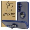 Etui z uchwytem na palec Bizon Case Hybrid Ring do Galaxy S25 Plus / S24 Plus, przydymione z granatową ramką