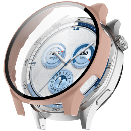 Etui ze szkłem do zegarka Bizon Case Watch Adamo do Huawei Watch GT 5 46 mm, różowe