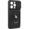 Etui Bizon Case Camshield Card Slot Ring do iPhone 14 Pro, czarne