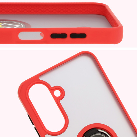 Etui z uchwytem na palec Bizon Case Hybrid Ring do Galaxy A26 5G, przydymione z czerwoną ramką