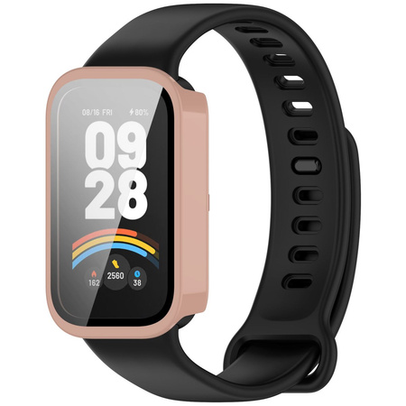 Etui ze szkłem do zegarka Bizon Case+Glass Watch do Xiaomi Smart Band 9 Active / Redmi Band 3, różowe