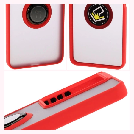Etui z uchwytem na palec Bizon Case Hybrid Ring do Realme C75 4G / 14x 5G, przydymione z czerwoną ramką
