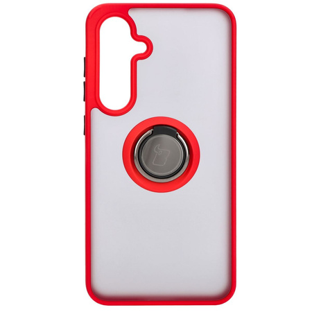 Etui z uchwytem na palec Bizon Case Hybrid Ring do Galaxy S24 FE, przydymione z czerwoną ramką