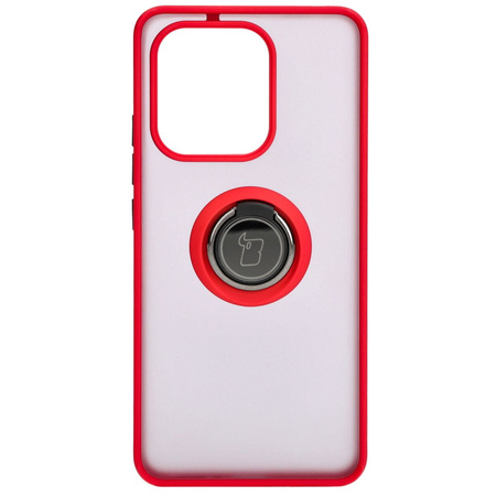 Etui z uchwytem na palec Bizon Case Hybrid Ring do Xiaomi Redmi Note 13 4G, przydymione z czerwoną ramką