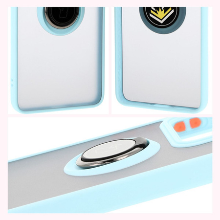 Etui z uchwytem na palec Bizon Case Hybrid Ring do Xiaomi 14T, przydymione z jasnoniebieską ramką