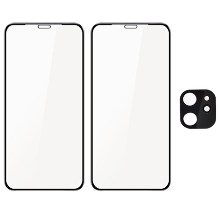 Szkło hartowane Bizon Glass Edge CF - 2 sztuki + ochrona na obiektyw, iPhone 11, czarne