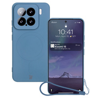 Silikonowe etui z pierścieniem magnetycznym Bizon Case Silicone Magnetic Sq do Xiaomi 15, granatowe