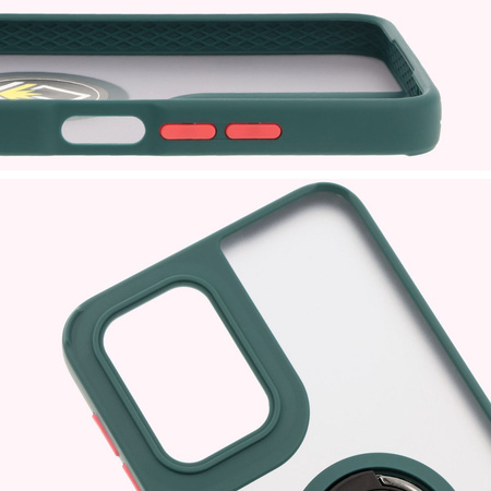 Etui z uchwytem na palec Bizon Case Hybrid Ring do Motorola Moto G55 5G, przydymione z ciemnozieloną ramką