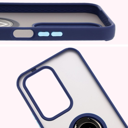 Etui z uchwytem na palec Bizon Case Hybrid Ring do Honor 200 Lite, przydymione z granatową ramką