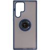 Etui z uchwytem na palec Bizon Case Hybrid Ring do Galaxy S22 Ultra, przydymione z granatową ramką