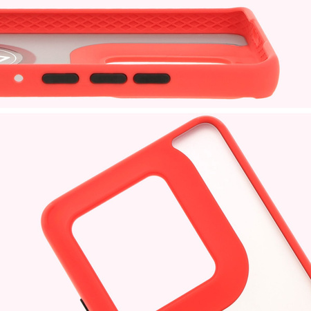 Etui z uchwytem na palec Bizon Case Hybrid Ring do Motorola Edge 50 Ultra, przydymione z czerwoną ramką