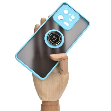 Etui z uchwytem na palec Bizon Case Hybrid Ring do Xiaomi 13 Pro, przydymione z jasnoniebieską ramką