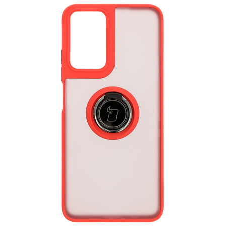 Etui z uchwytem na palec Bizon Case Hybrid Ring do Motorola Moto G35 5G, przydymione z czerwoną ramką