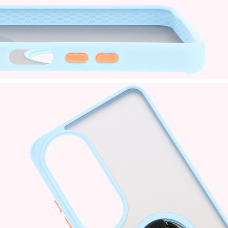 Etui z uchwytem na palec Bizon Case Hybrid Ring do Oppo A60 4G, przydymione z jasnoniebieską ramką