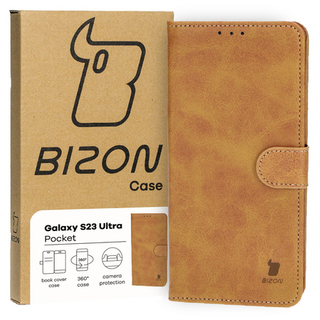 Etui z klapką Bizon Case Pocket do Galaxy S23 Ultra, brązowe