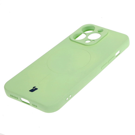 Etui silikonowe z pierścieniem magnetycznym Bizon Case Silicone Magnetic do iPhone 13 Pro, jasnozielone