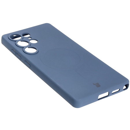 Silikonowe etui z pierścieniem magnetycznym Bizon Case Silicone Magnetic do Galaxy S25 Ultra, granatowe