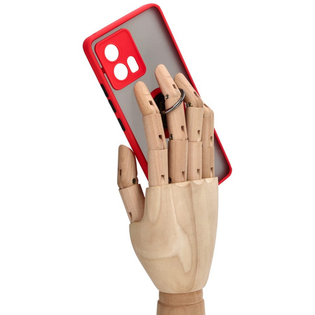 Etui z uchwytem na palec Bizon Case Hybrid Ring do Motorola Edge 30 Fusion, przydymione z czerwoną ramką