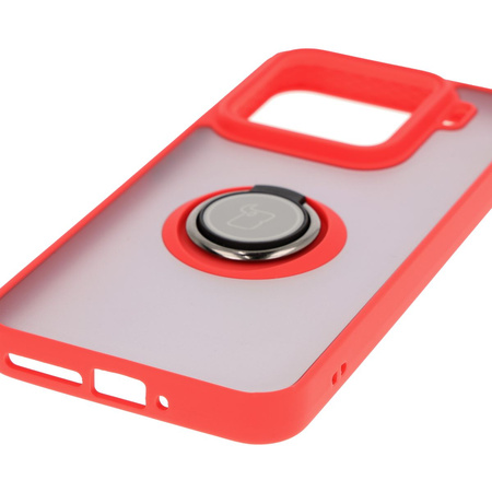 Etui z uchwytem na palec Bizon Case Hybrid Ring do Xiaomi 15, przydymione z czerwoną ramką
