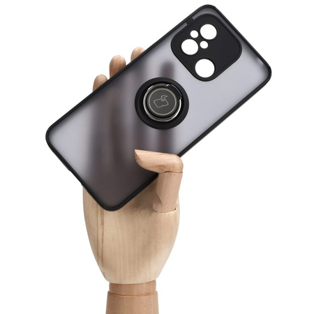 Etui z uchwytem na palec Bizon Case Hybrid Ring do Xiaomi Redmi 12C, przydymione z czarną ramką