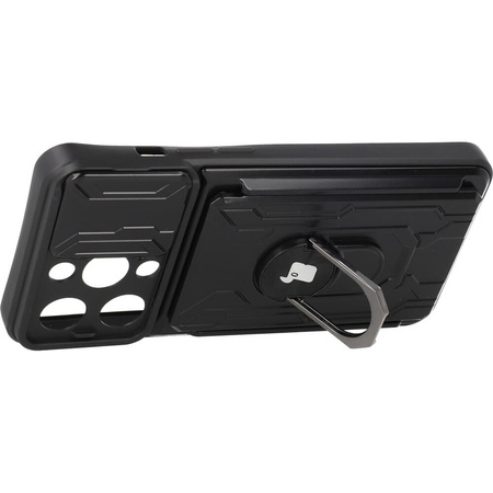 Etui Bizon Case Camshield Card Slot Ring do iPhone 14 Pro, czarne