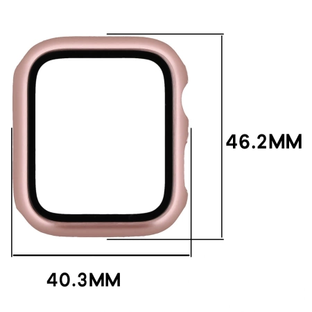 Etui ze szkłem do zegarka Bizon Case Watch Adamo do Apple Watch SE 3 / SE 2 / SE / 6 / 5 / 4 (44 mm), satynowo różowe