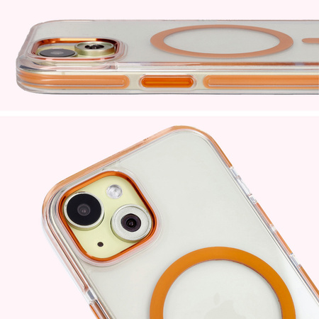 Etui z pierścieniem magnetycznym Bizon Case Marco do iPhone 15, przezroczyste z pomarańczową ramką