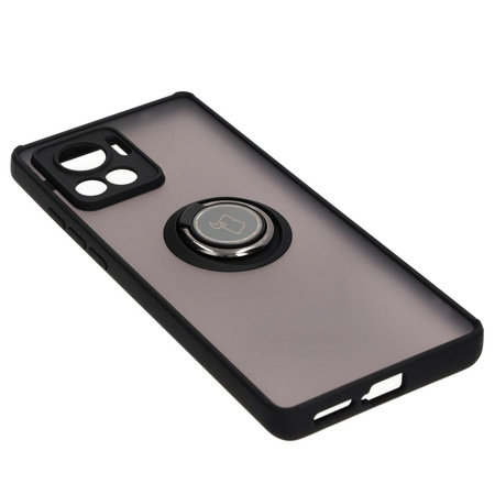 Etui z uchwytem na palec Bizon Case Hybrid Ring do Motorola Edge 30 Ultra, przydymione z czarną ramką