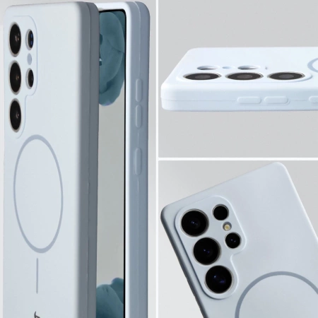 Silikonowe etui z pierścieniem magnetycznym Bizon Soft Case Magnetic do Galaxy S25 Ultra, błękitne
