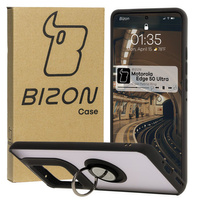 Etui z uchwytem na palec Bizon Case Hybrid Ring do Motorola Edge 50 Ultra, przydymione z czarną ramką