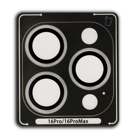 Szkło na aparat z aplikatorem Bizon Glass Snap Lens do iPhone 16 Pro/16 Pro Max, 1 zestaw, srebrna ramka
