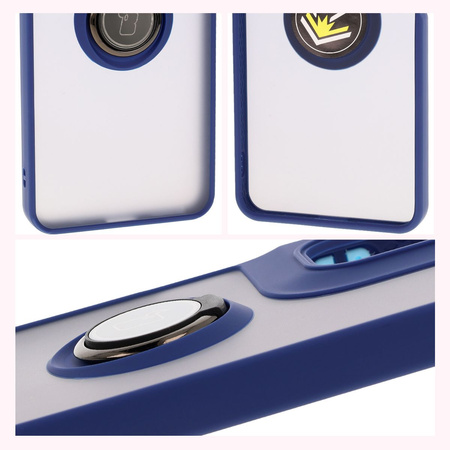 Etui z uchwytem na palec Bizon Case Hybrid Ring do Motorola Moto G05 / E15, przydymione z granatową ramką