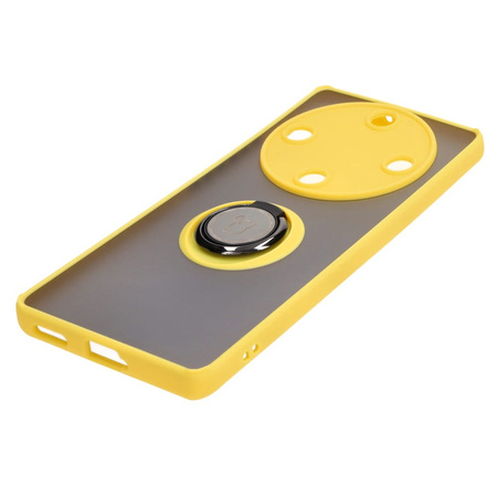 Etui z uchwytem na palec Bizon Case Hybrid Ring do Honor Magic5 Lite, przydymione z żółtą ramką