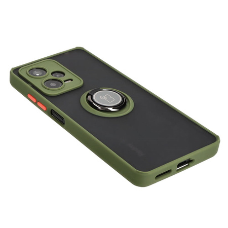 Etui z uchwytem na palec Bizon Case Hybrid Ring do Xiaomi Redmi Note 12 Pro+ 5G, przydymione z zieloną ramką