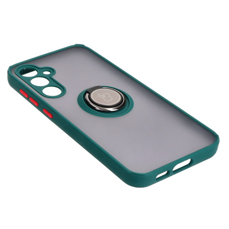 Etui z uchwytem na palec Bizon Case Hybrid Ring do Galaxy S23 FE, przydymione z ciemnozieloną ramką