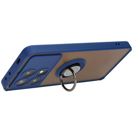 Etui z uchwytem na palec Bizon Case Hybrid Ring do Xiaomi Poco X6 Pro, przydymione z granatową ramką