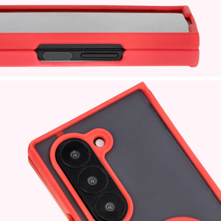 Etui z uchwytem na palec Bizon Case Hybrid Ring do Galaxy Z Fold6, przydymione z czerwoną ramką