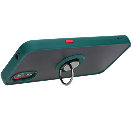 Etui z uchwytem na palec Bizon Case Hybrid Ring do Galaxy Xcover7, przydymione z ciemnozieloną ramką