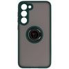 Etui z uchwytem na palec Bizon Case Hybrid Ring do Galaxy S23 Plus, przydymione z ciemnozieloną ramką