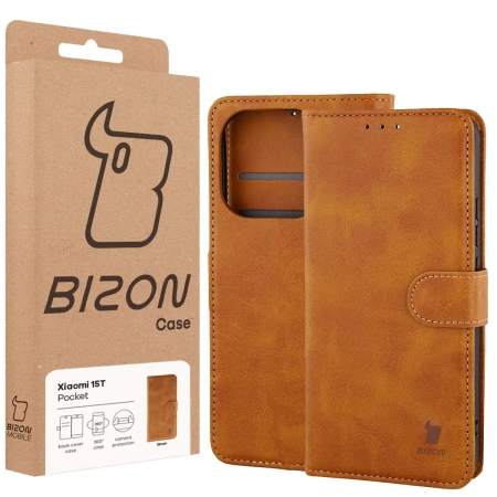 Etui z klapką Bizon Case Pocket do Xiaomi 15T, brązowe