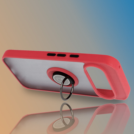 Etui z uchwytem na palec Bizon Case Hybrid Ring do Google Pixel 10 / 10 Pro, przydymione z czerwoną ramką