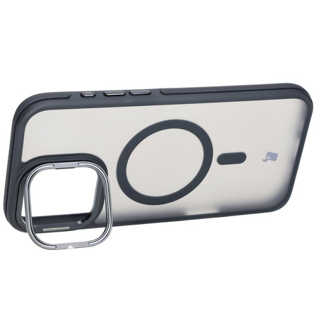 Etui z podstawką i pierścieniem magnetycznym Bizon Case Eclipse do iPhone 16 Pro Max, przydymione z czarną ramką