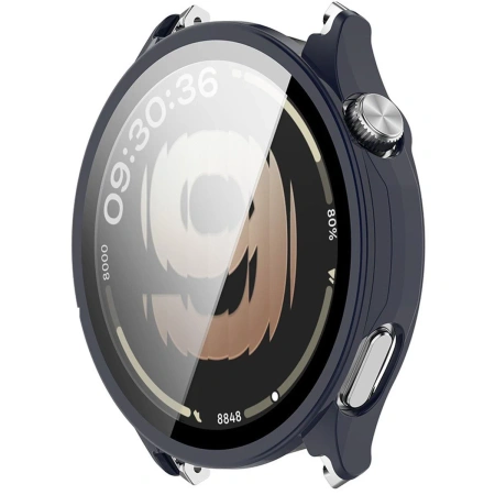 Etui ze szkłem do zegarka Bizon Case Watch Adamo do OnePlus Watch Lite 45 mm / Oppo Watch S 45 mm, granatowe