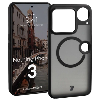 Etui z pierścieniem magnetycznym Bizon Case MatteO do Nothing Phone (3), przydymione-czarne