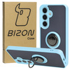 Etui z uchwytem na palec Bizon Case Hybrid Ring do Galaxy S25 / S24, przydymione z jasnoniebieską ramką