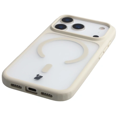 Etui z pierścieniem magnetycznym + szkło hartowane Bizon MatteO Pack do iPhone 17 Pro, przydymione-beżowe