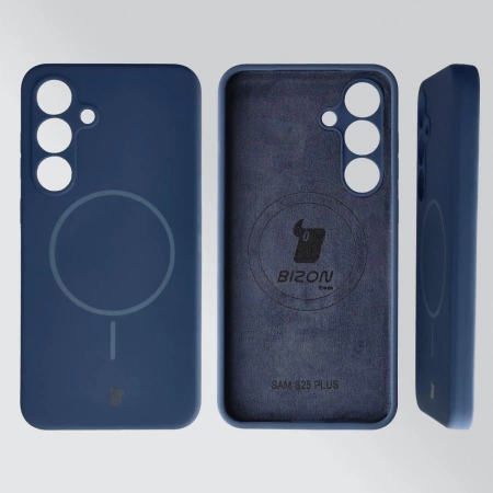 Silikonowe etui z pierścieniem magnetycznym Bizon Soft Case Magnetic do Galaxy S25 Plus, granatowe