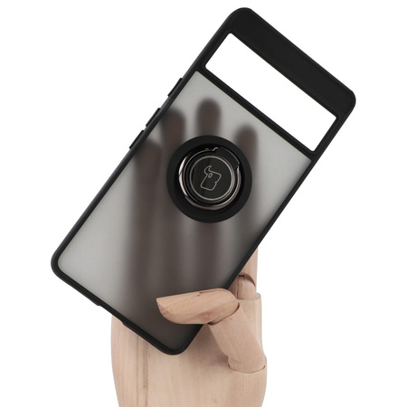 Etui z uchwytem na palec Bizon Case Hybrid Ring do Google Pixel 7, przydymione z czarną ramką