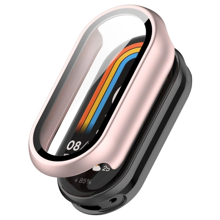 Etui ze szkłem do zegarka Bizon Case Watch Adamo do Xiaomi Smart Band 10, jasnoróżowe